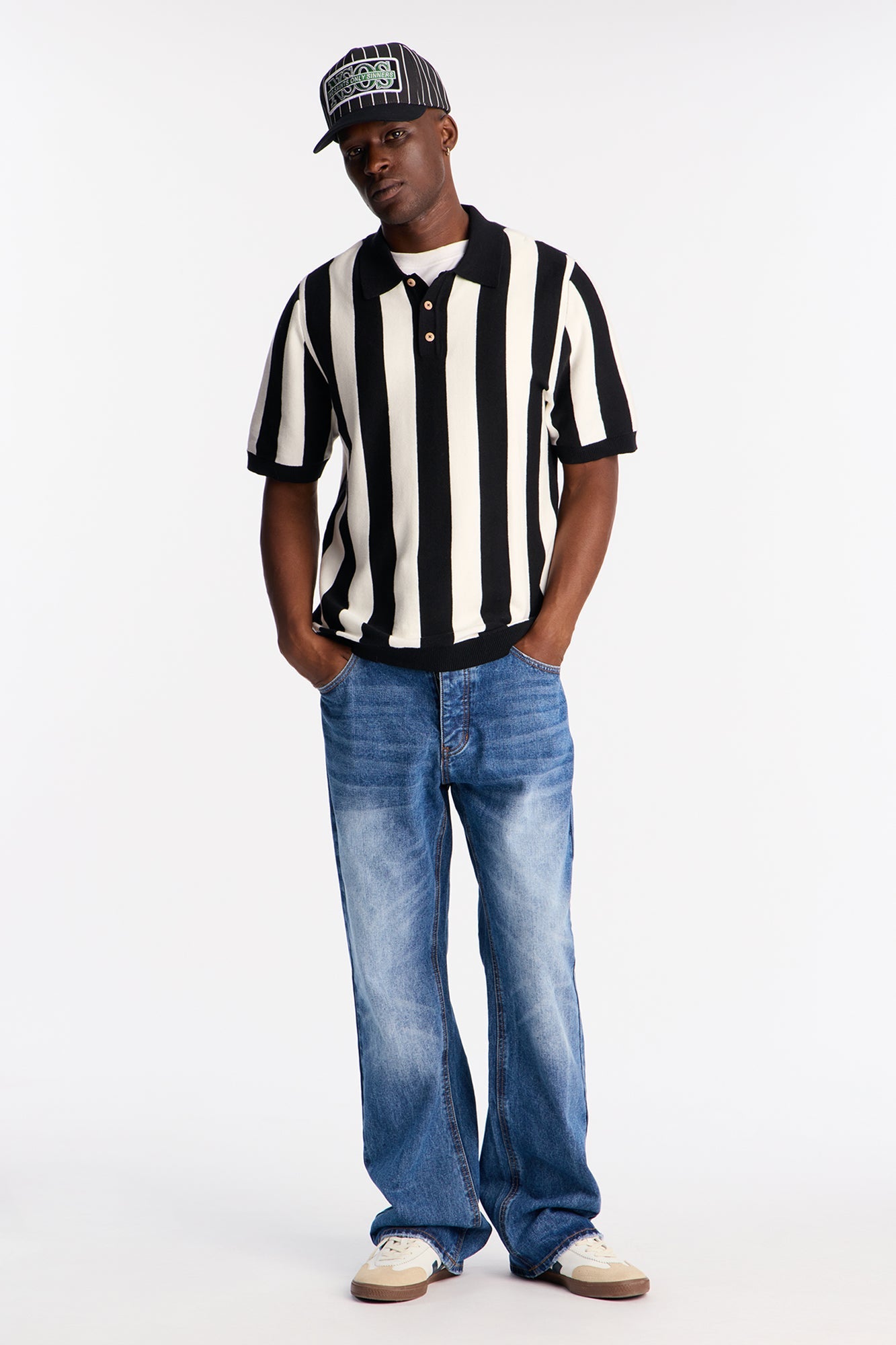 Old Sport Striped Short Sleeve Polo - Black/combo