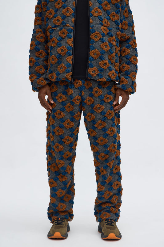 Straight Floral Sherpa Pant - Grey