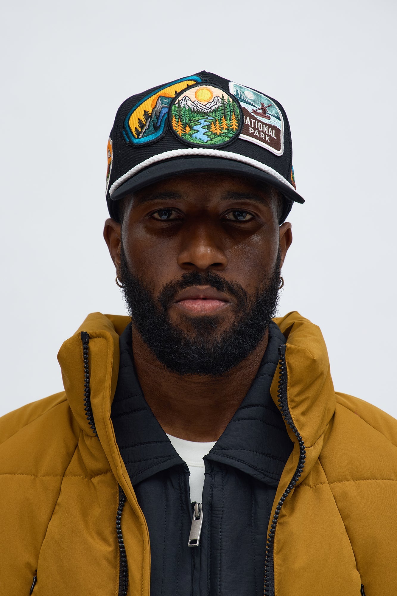 Camp Badge Structured Snapback Hat - Black