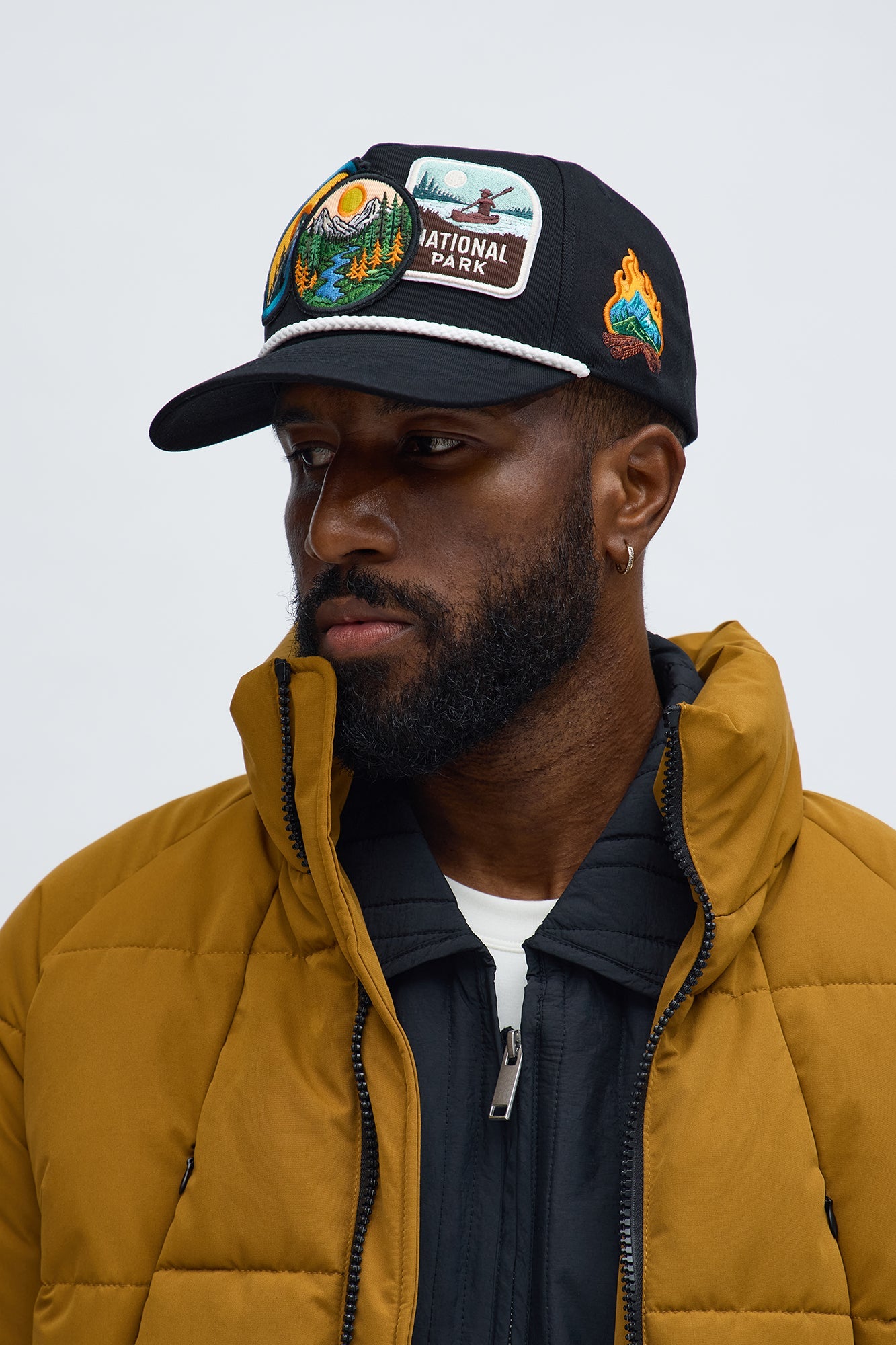 Camp Badge Structured Snapback Hat - Black