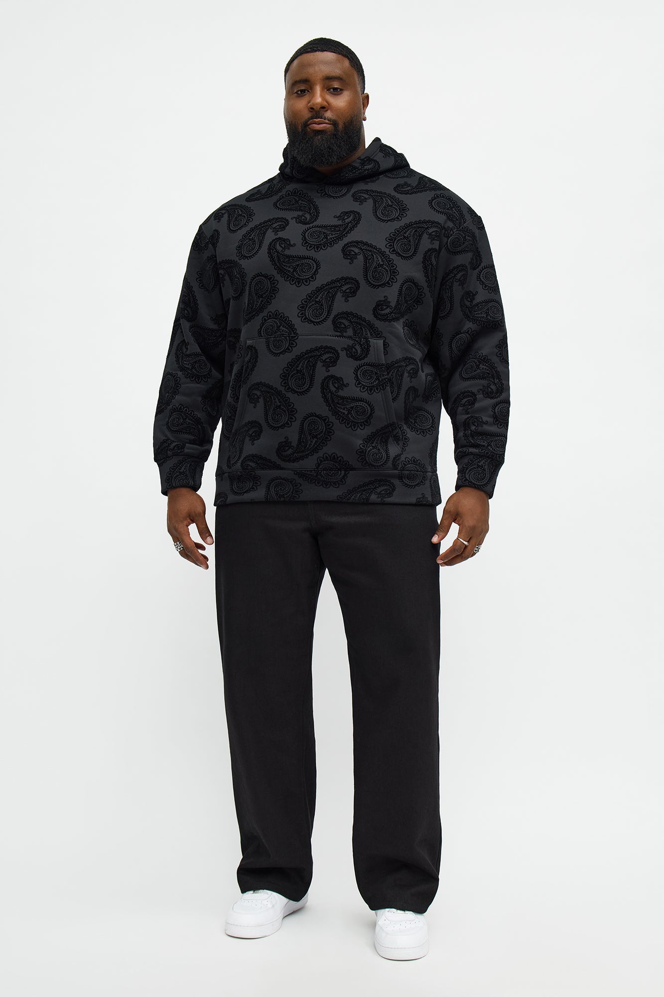 Paisley Flock Hoodie - Black