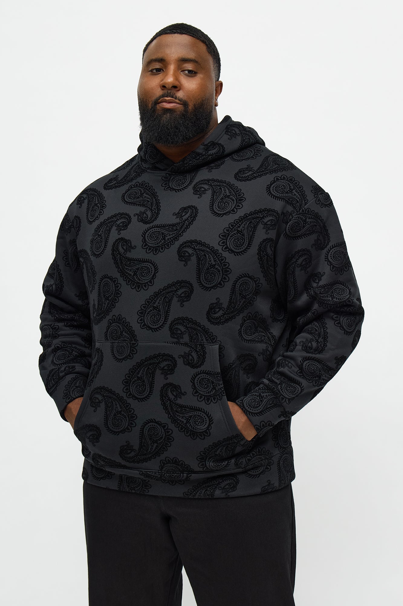 Paisley Flock Hoodie - Black