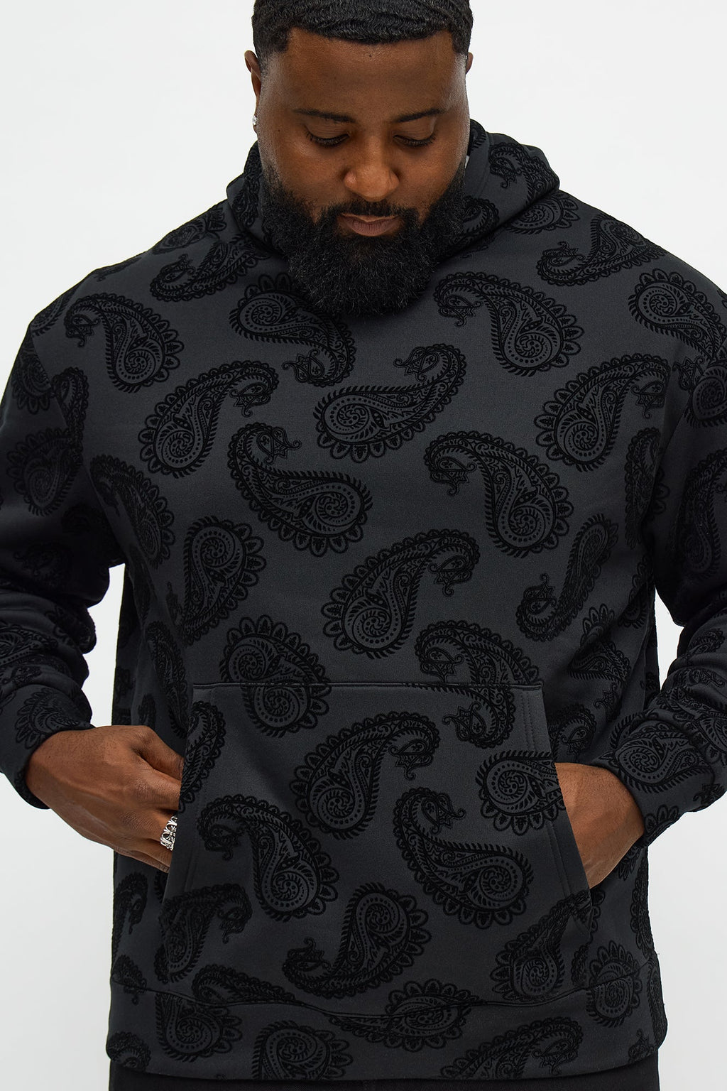 Paisley Flock Hoodie - Black