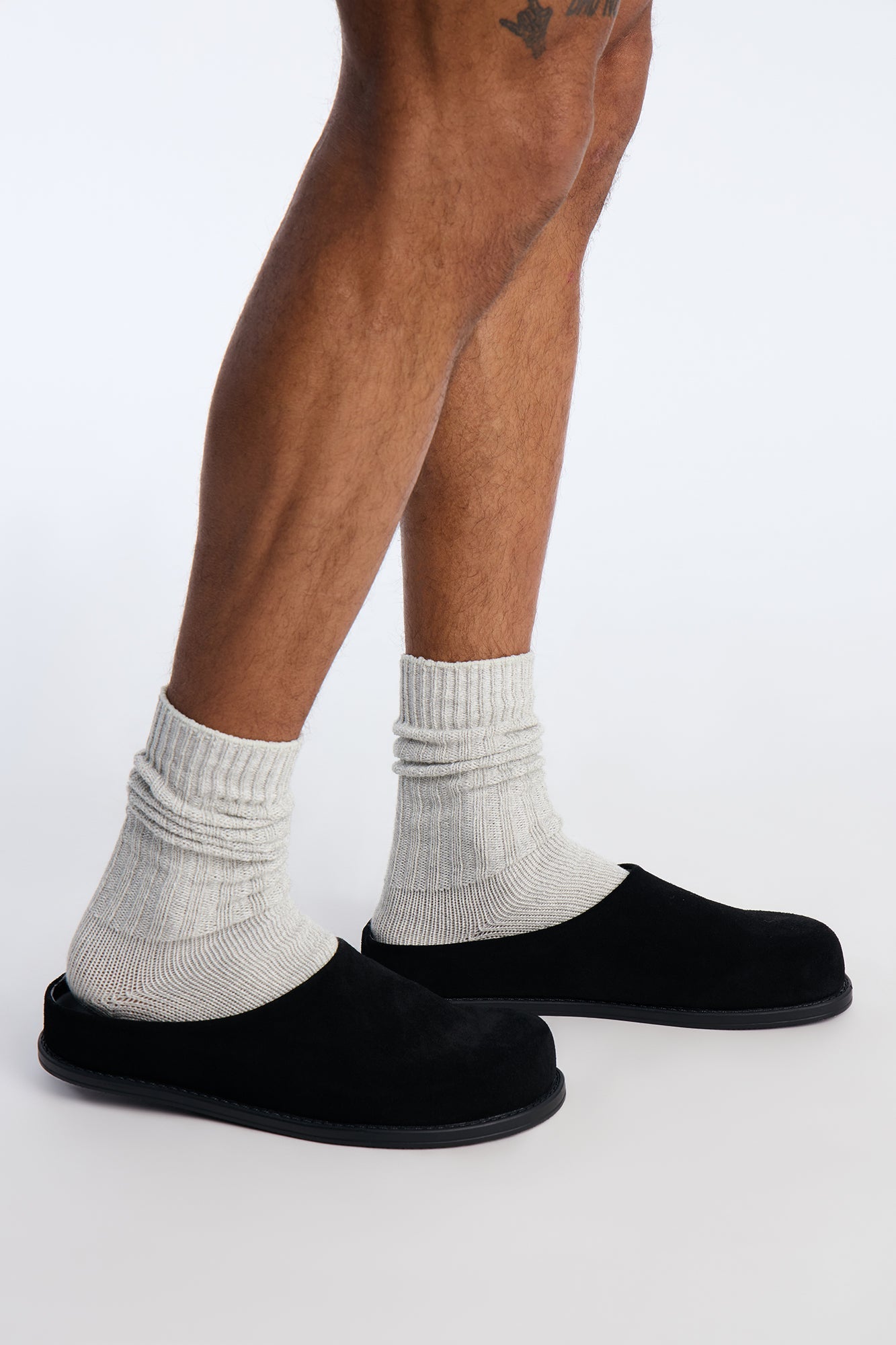 Genuine Textured Suede Slip On Mule - Black