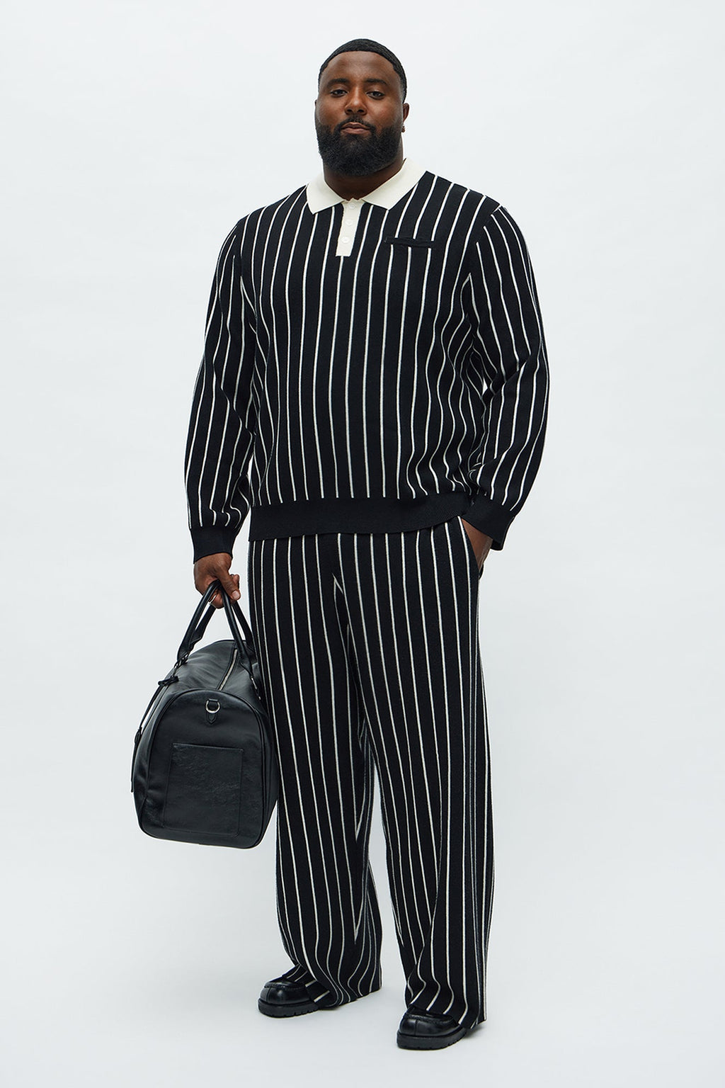 Straight Pinstripe Posh Sweater Knit Pant - Black/combo