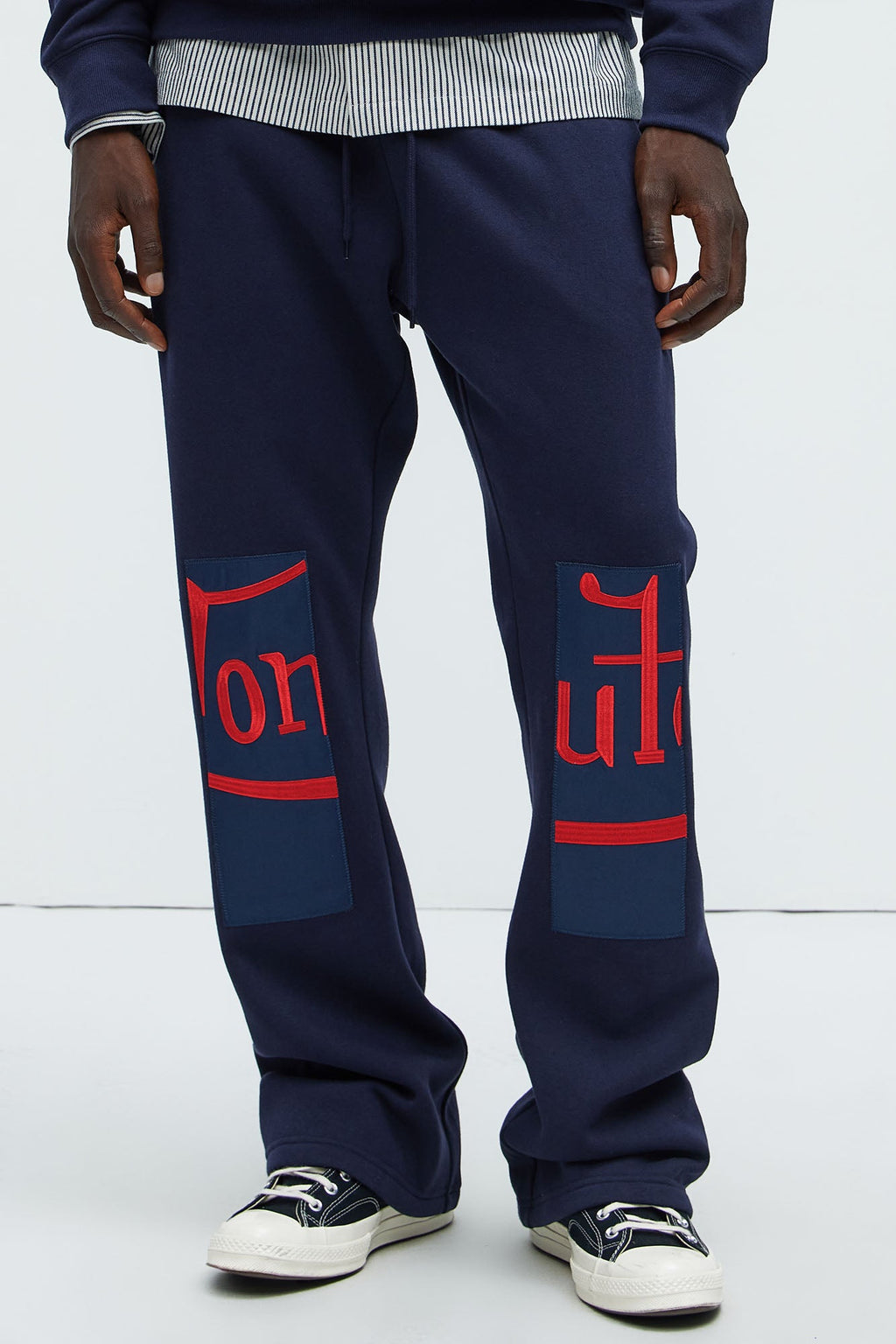 Von Dutch Split Flared Sweatpants - Navy