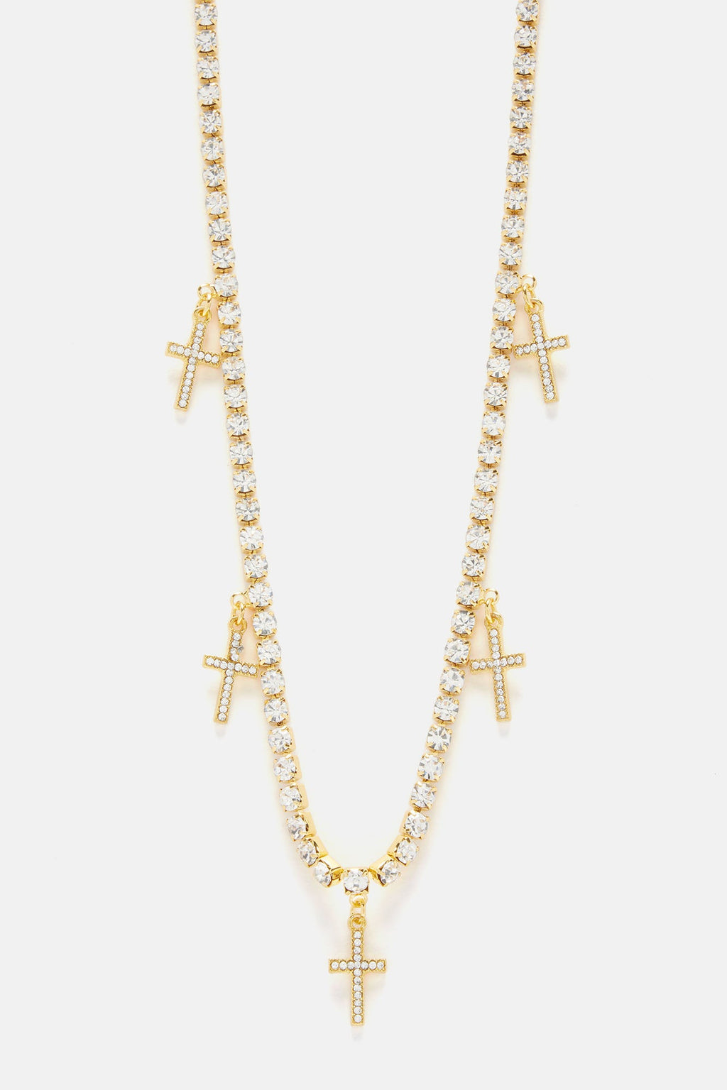 Be Crossed Iced Tennis Chain Necklace - Gold