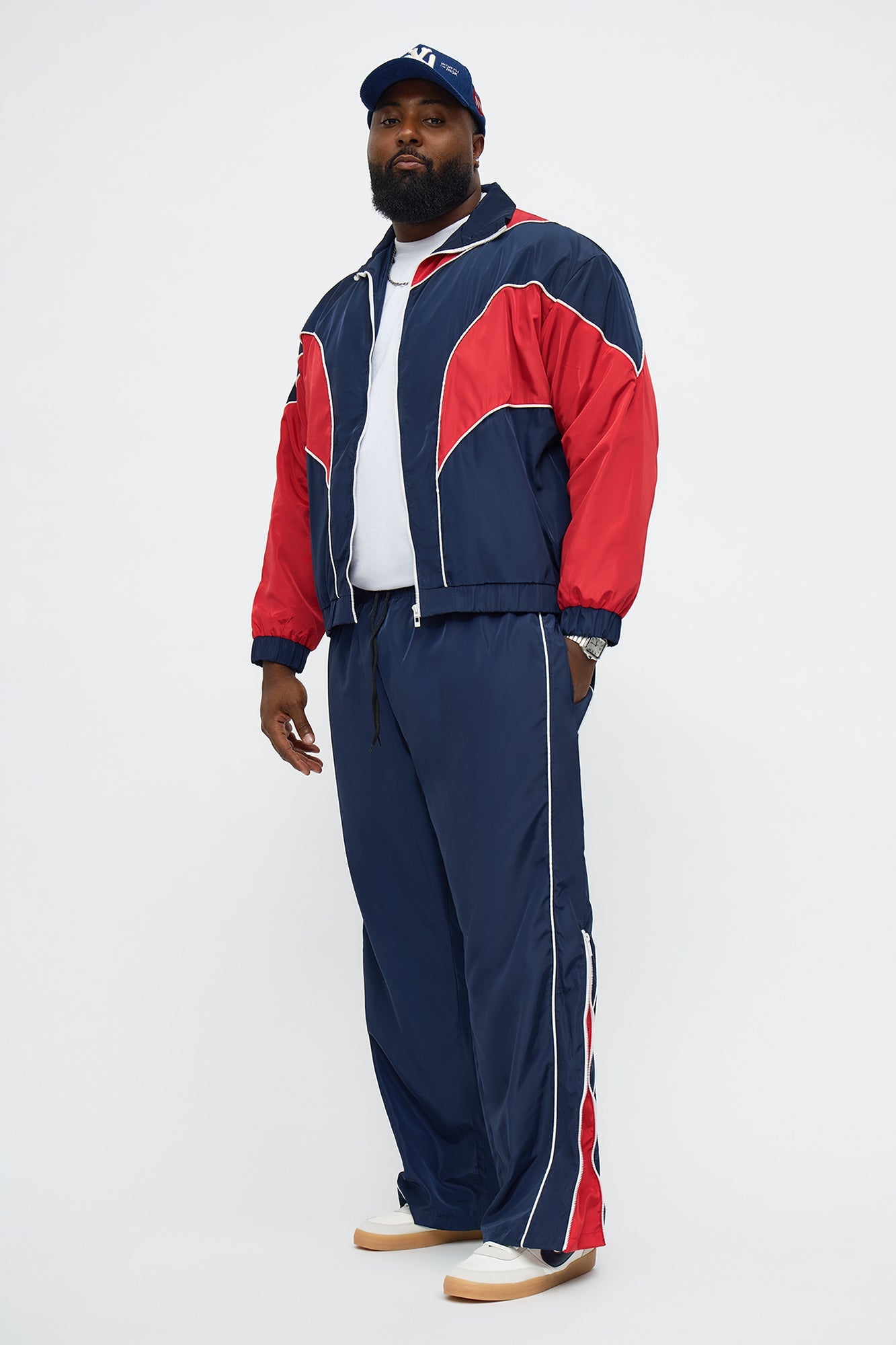 Straight Color Block Club Zipper Pant - Navy/combo