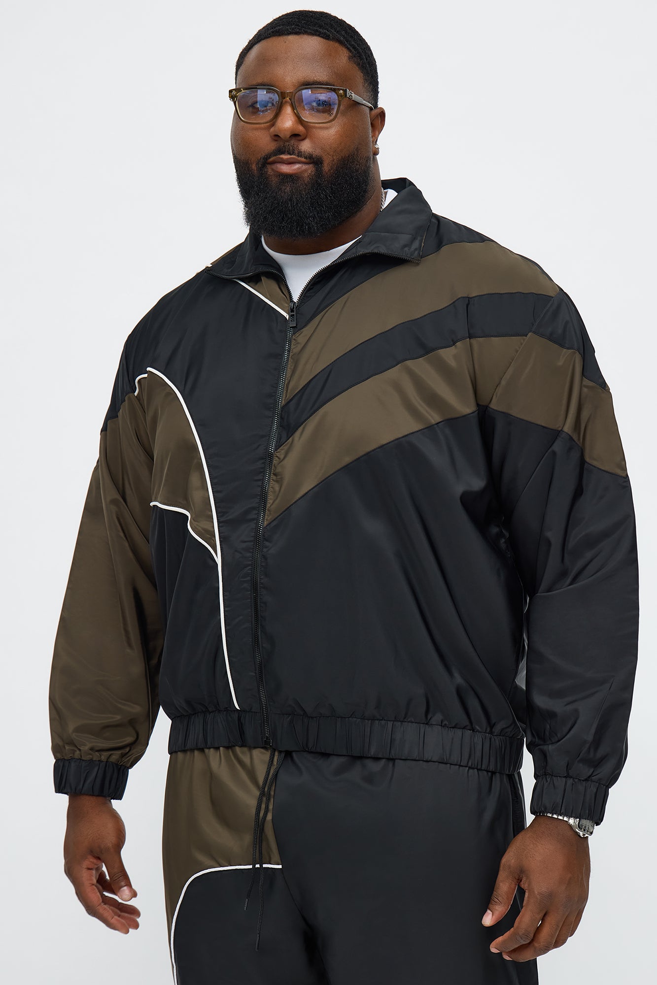 Hang It Up Color Block Windbreaker Jacket - Olive/combo