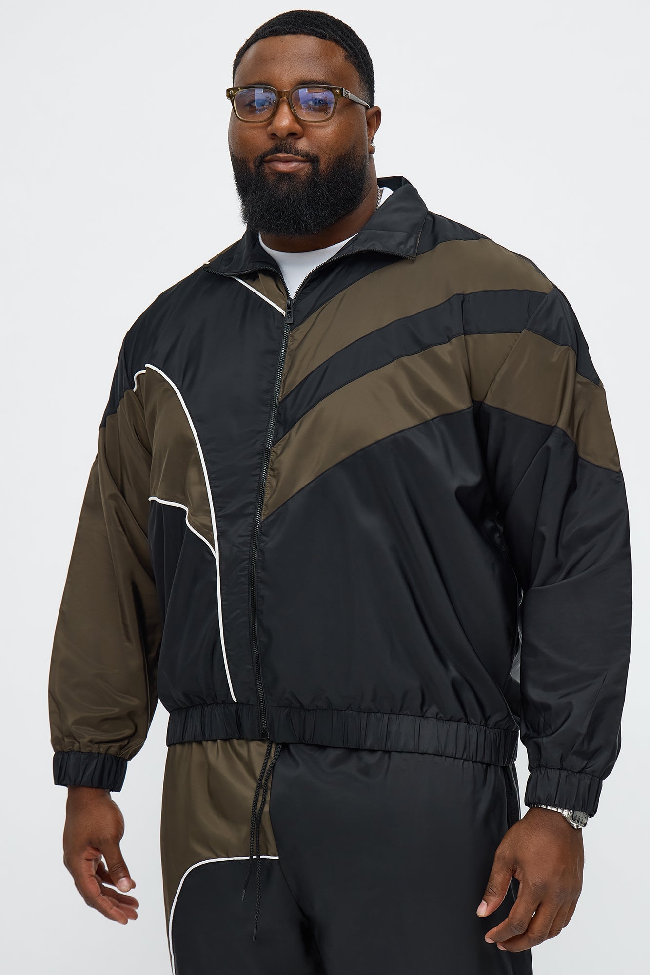 Hang It Up Color Block Windbreaker Jacket - Olive/combo