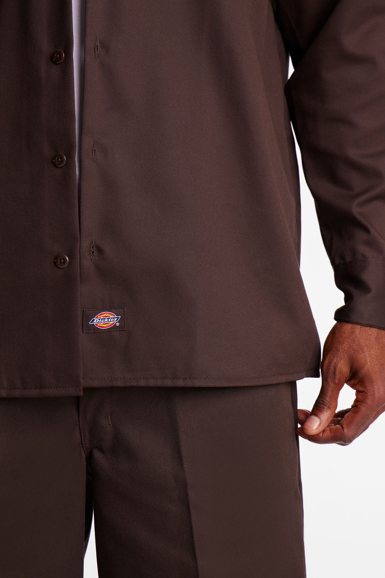 Dickies Twill Long Sleeve Work Shirt - Dark Brown