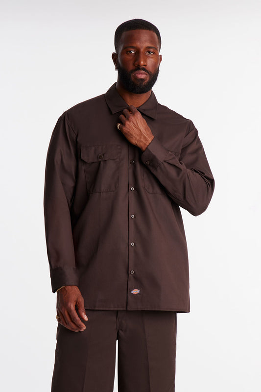 Dickies Twill Long Sleeve Work Shirt - Dark Brown