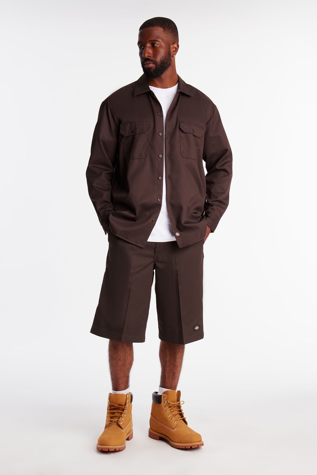 Dickies Twill Long Sleeve Work Shirt - Dark Brown