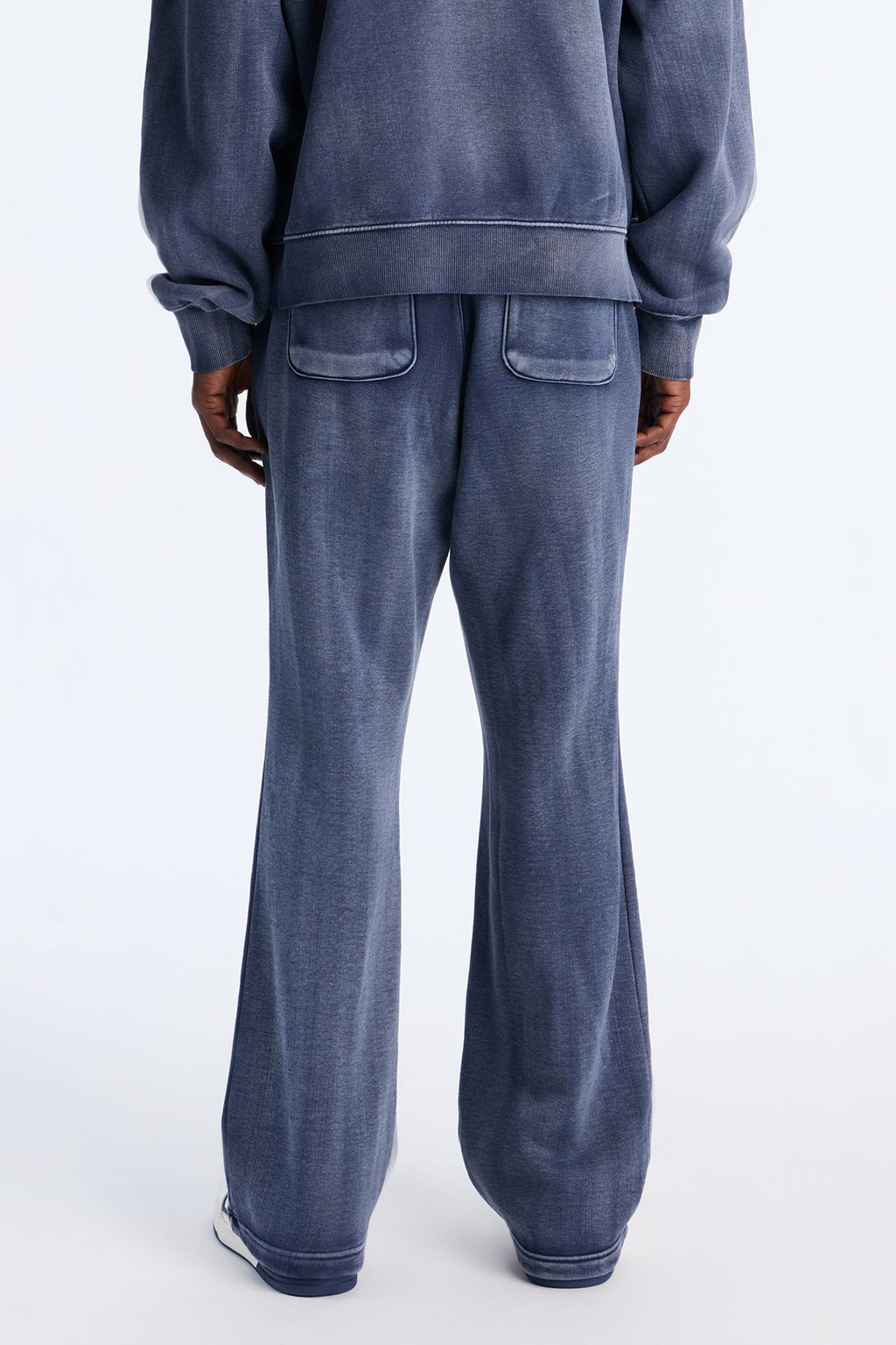 Acid Wash Heavyweight Slim Flare Sweatpants - Navy