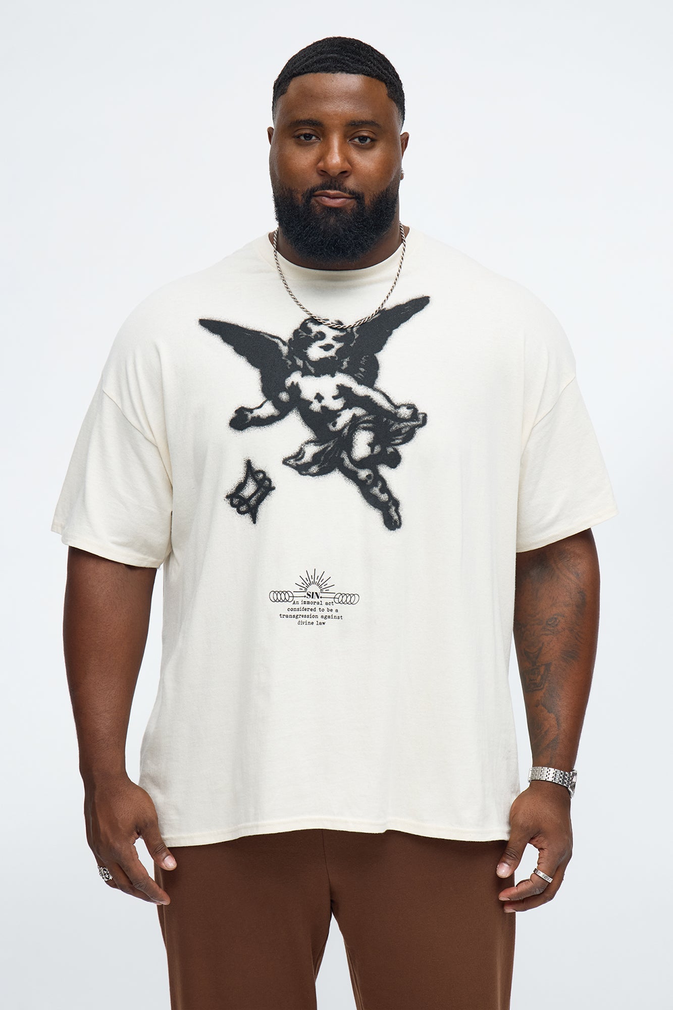 Angelic Stencil Oversized Short Sleeve Tee - Natural