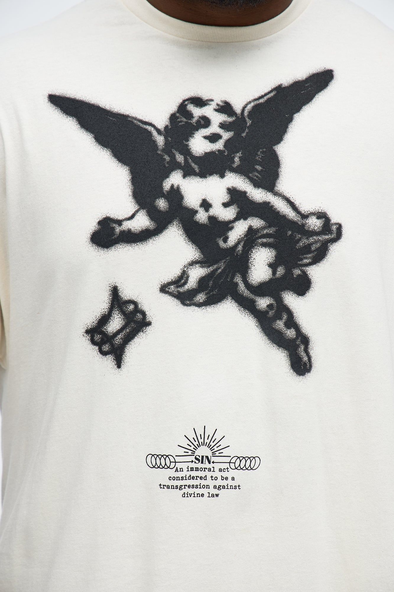 Angelic Stencil Oversized Short Sleeve Tee - Natural