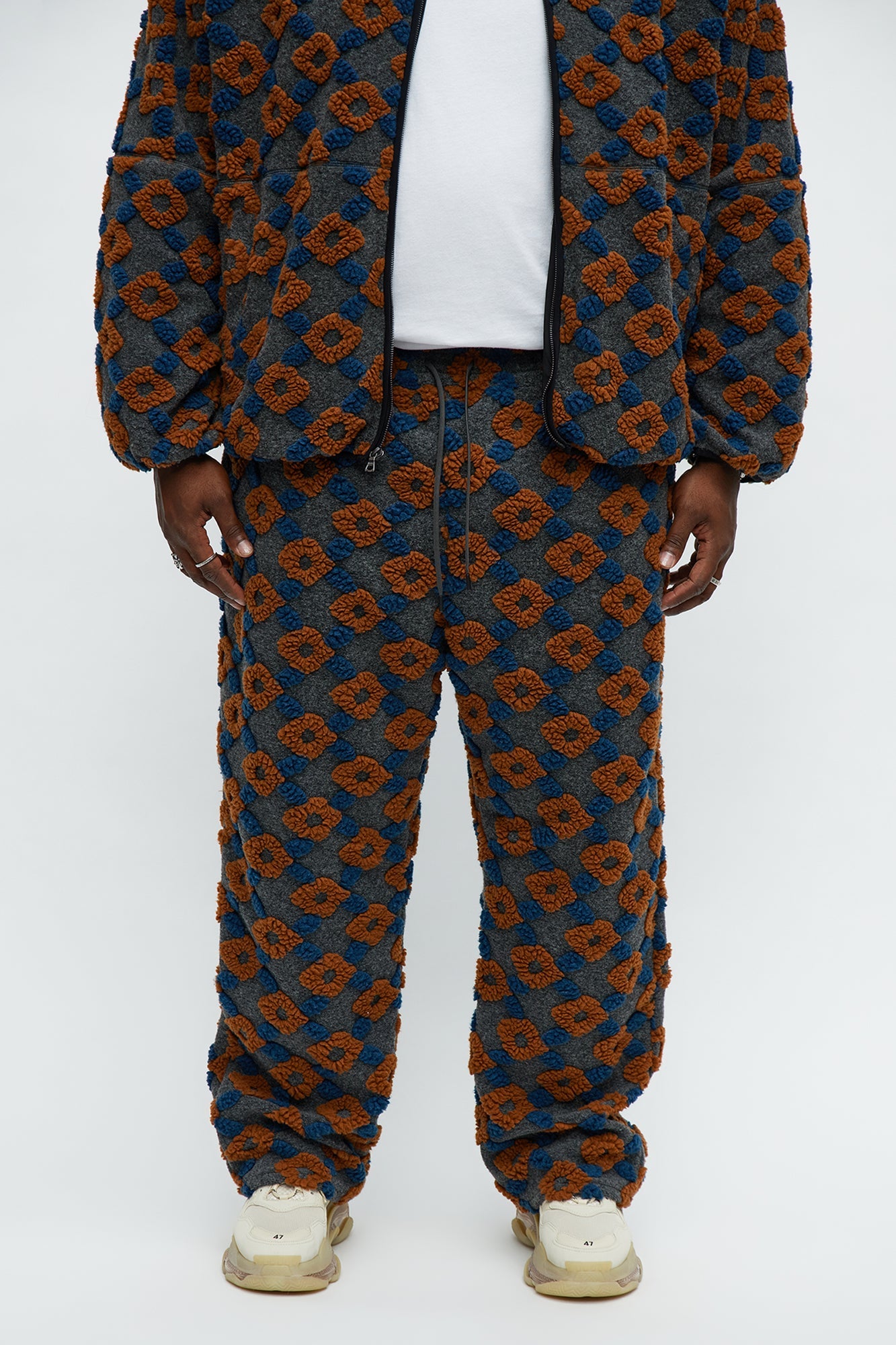 Straight Floral Sherpa Pant - Grey