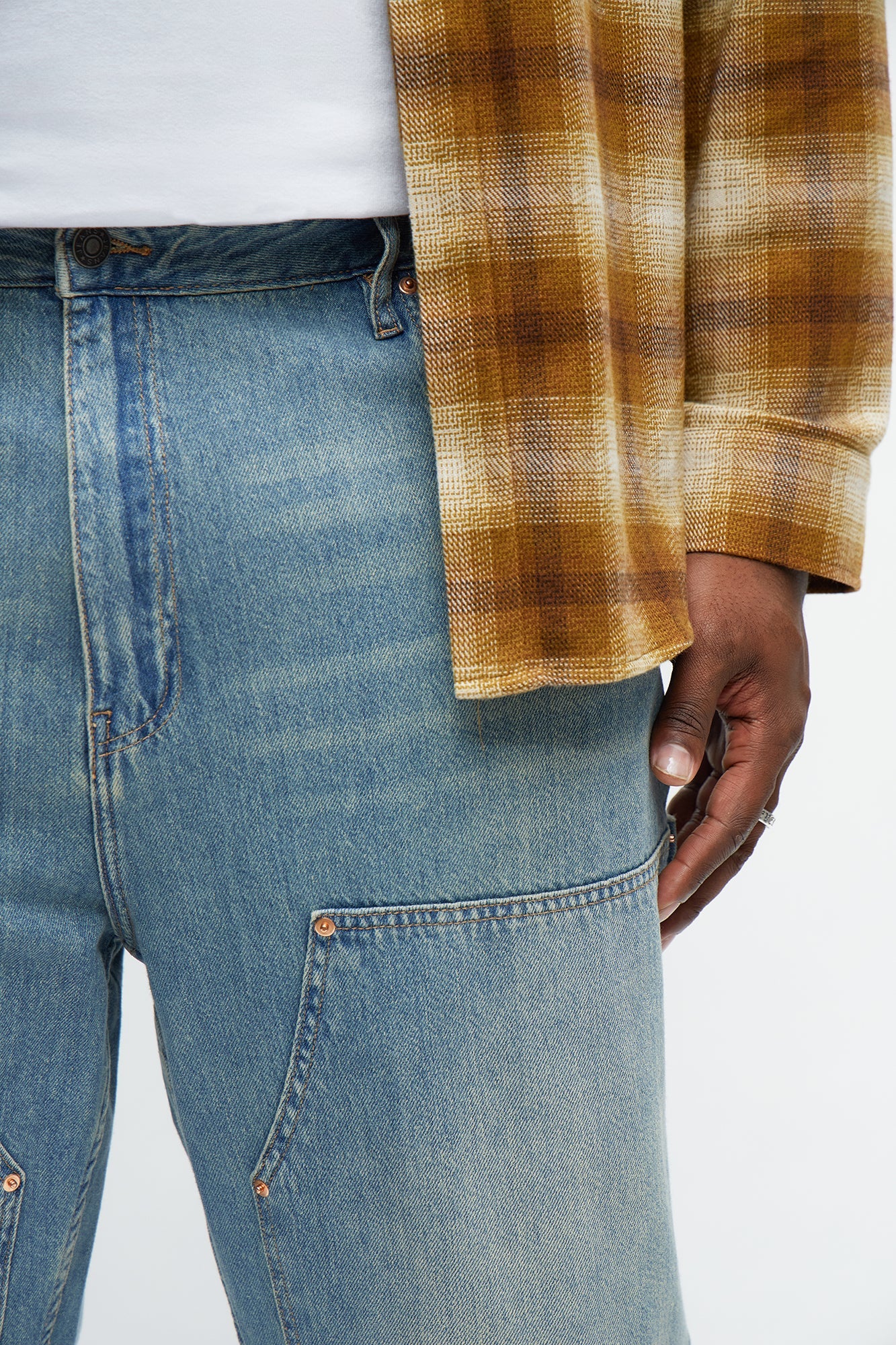 Baggy Double Knee Jean - Medium Blue Wash