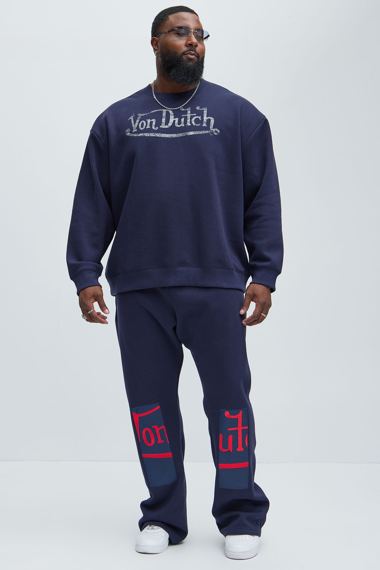 Von Dutch Split Flared Sweatpants - Navy