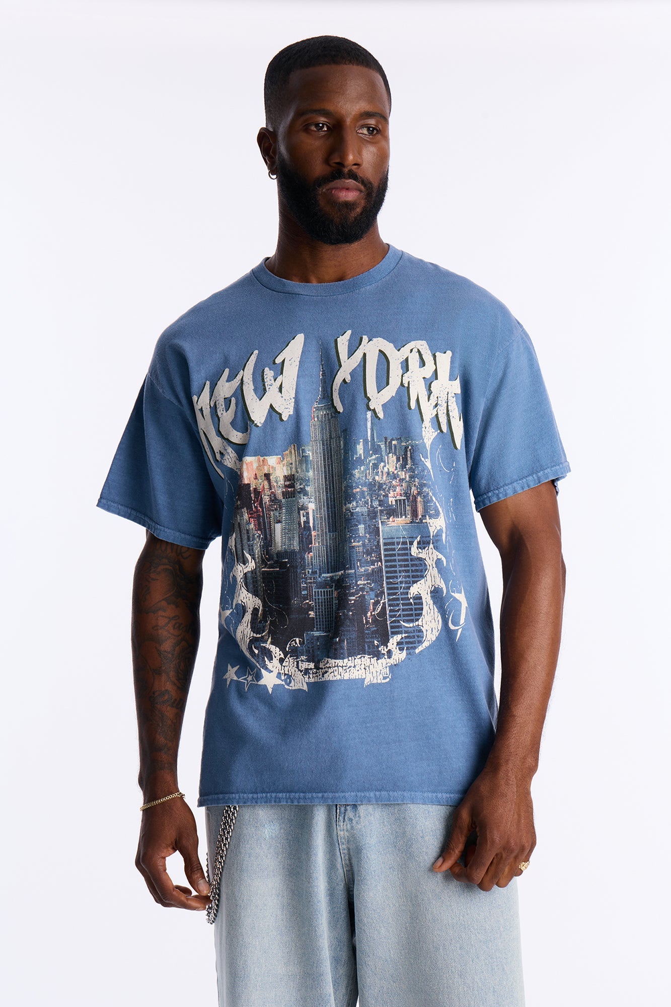 New York Skyscrapers Oversized Short Sleeve Tee - Indigo