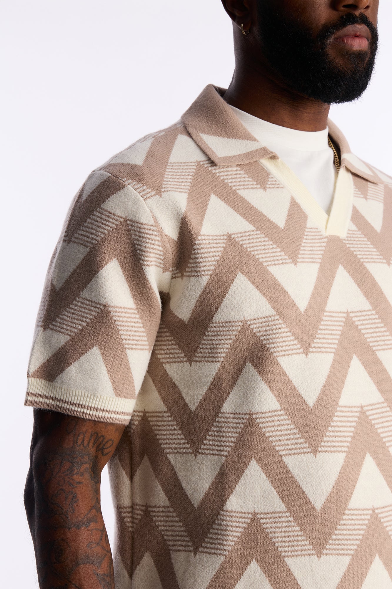 Charlie Johnny Collar Knitted Polo - Taupe