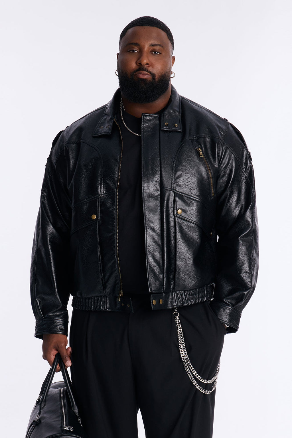 Cropped Elevated Moto Faux Leather Jacket - Black