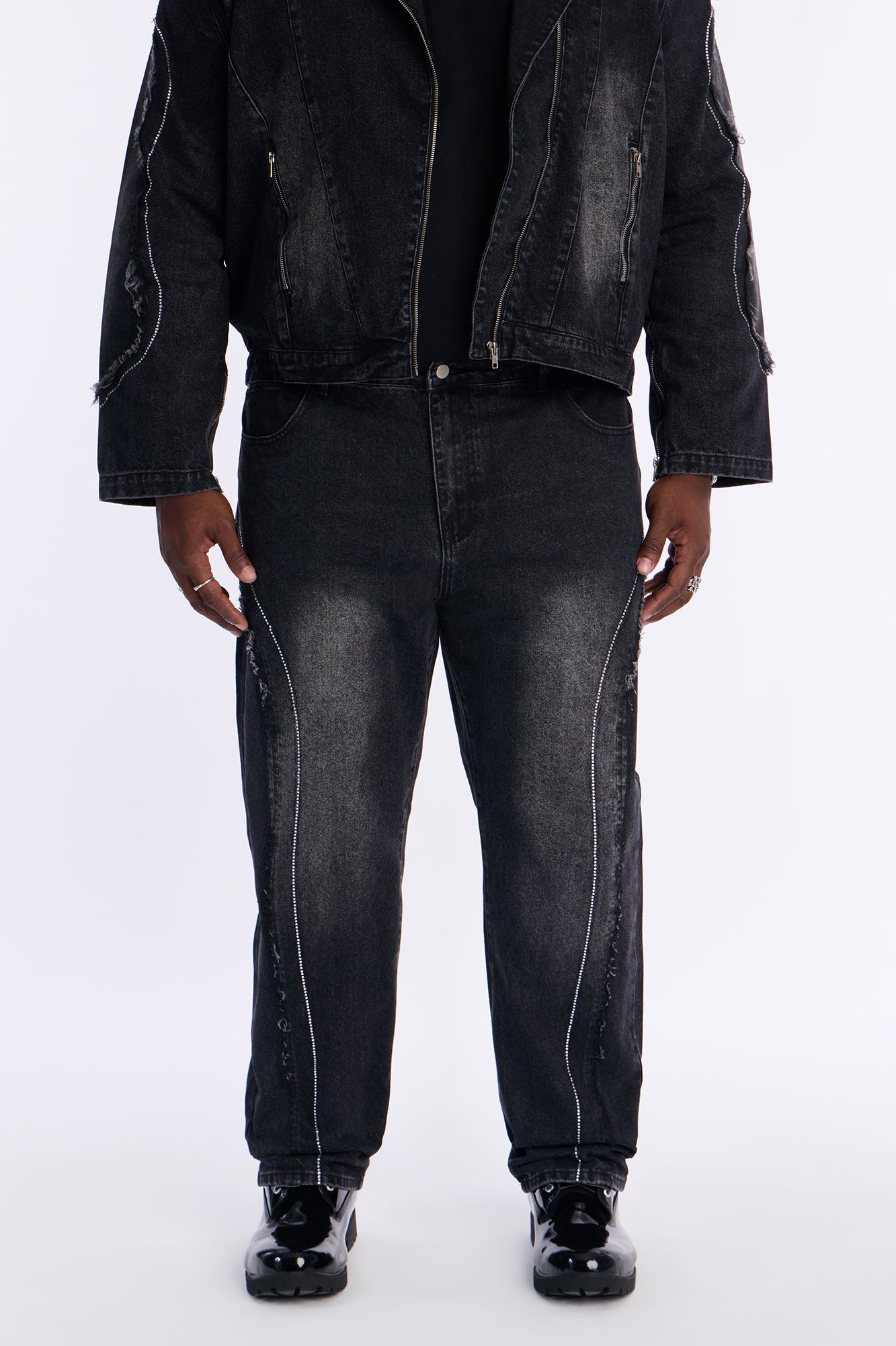 Straight Been Down Jeweled Jean - Black Wash