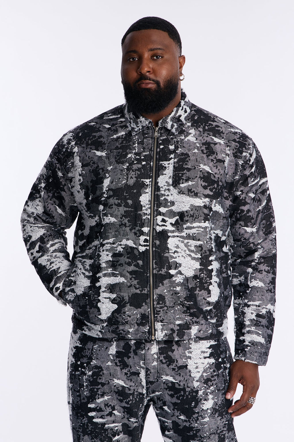 Cropped Fading In And Out Work Jacket - Black Wash