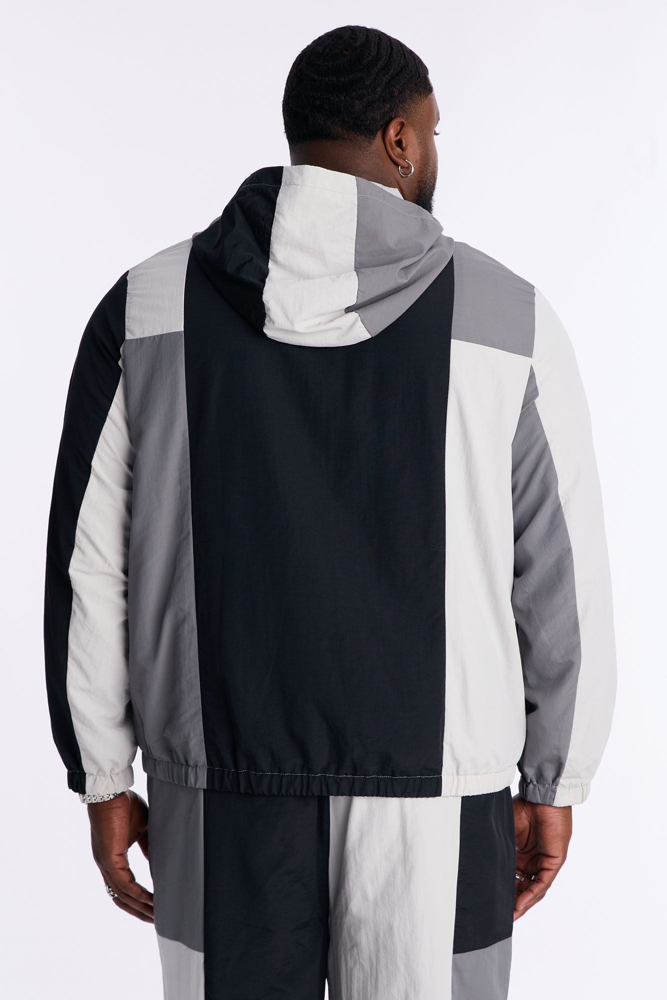 Relaxed Axel Color Block Funnel Neck Hooded Tech Jacket - Black