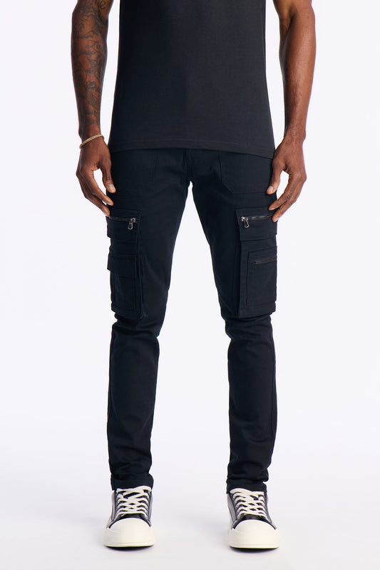 Stacked Skinny Take A Stroll Cargo Zipper Jean - Black