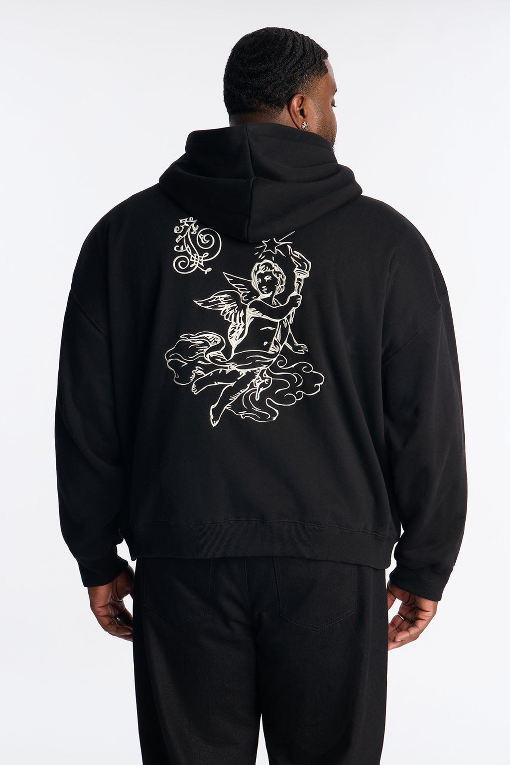 Angelic Tunes Oversized Heavyweight Zip Up Hoodie - Black