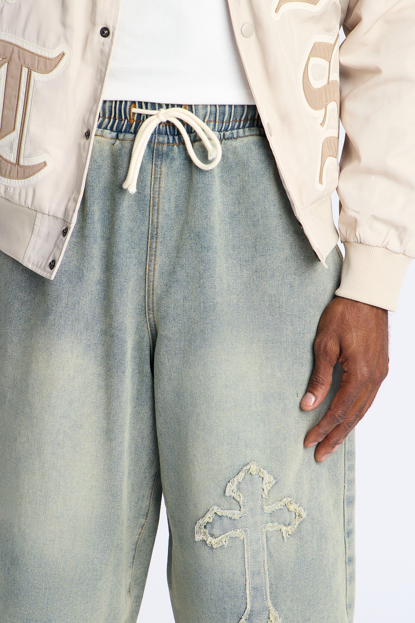 Baggy Love Cross Jeweled Denim Short - Vintage Wash