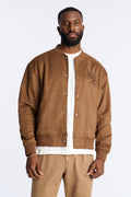 Faux Suede Embroidered Blossom Bomber Jacket - Tan