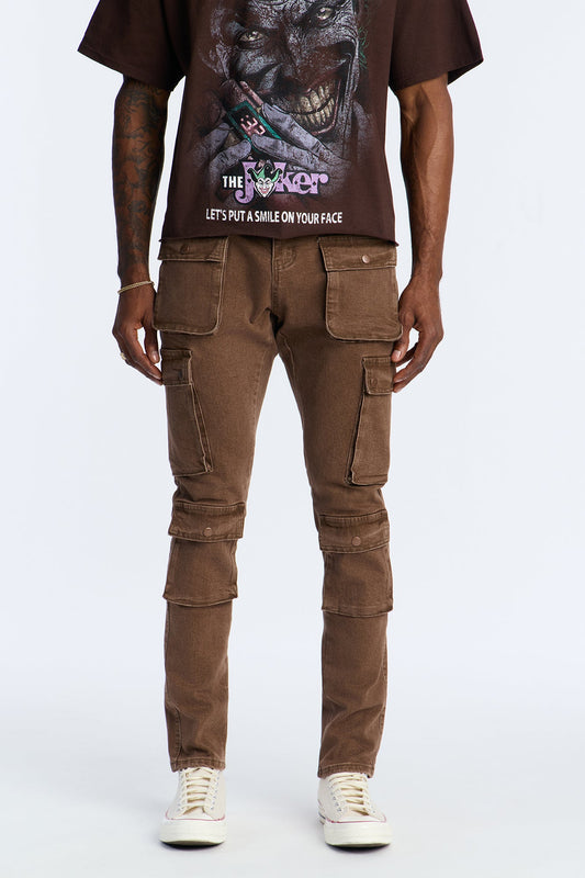 Stacked Skinny Back To Back Cargo Jean - Brown
