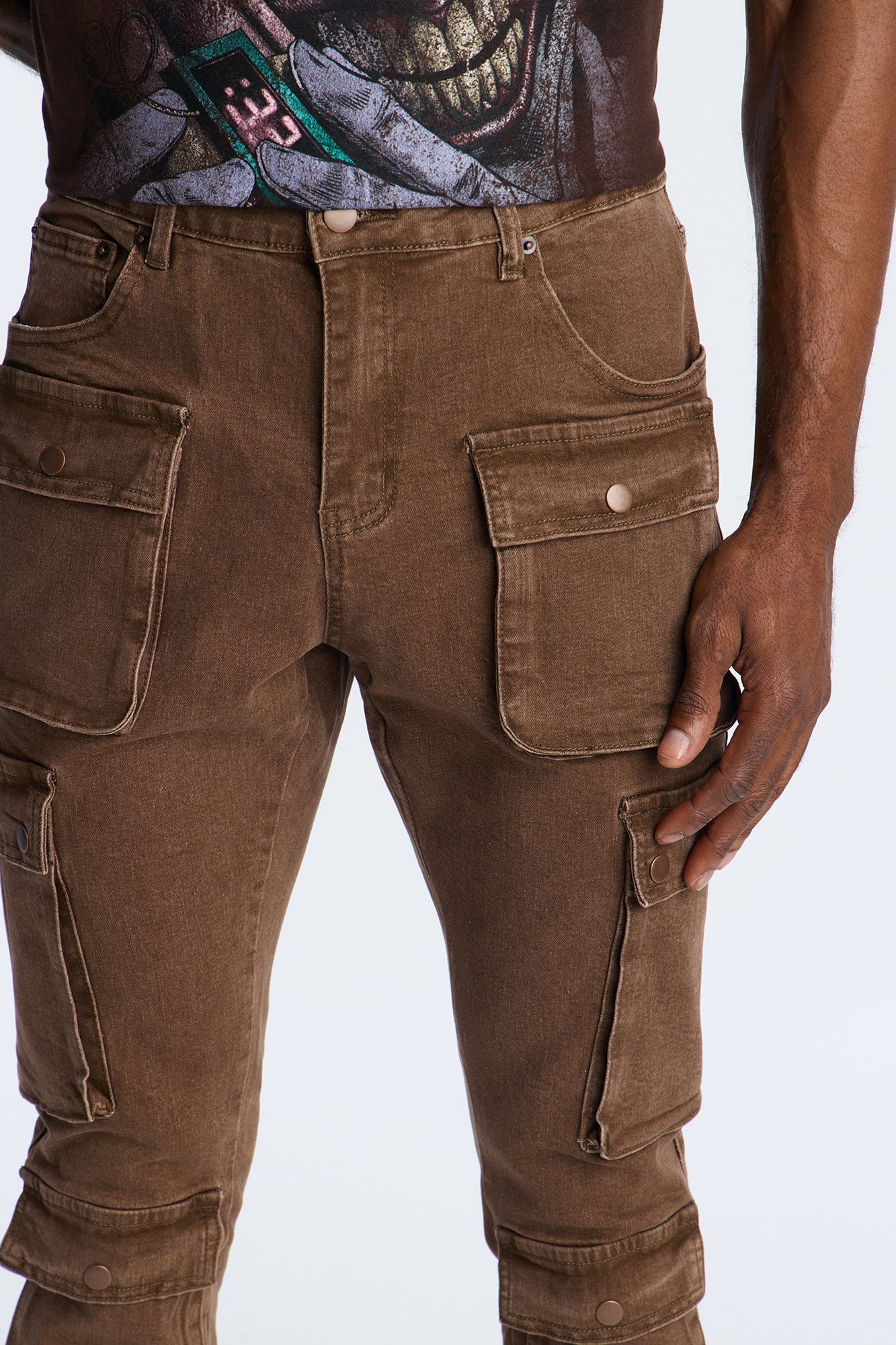Stacked Skinny Back To Back Cargo Jean - Brown