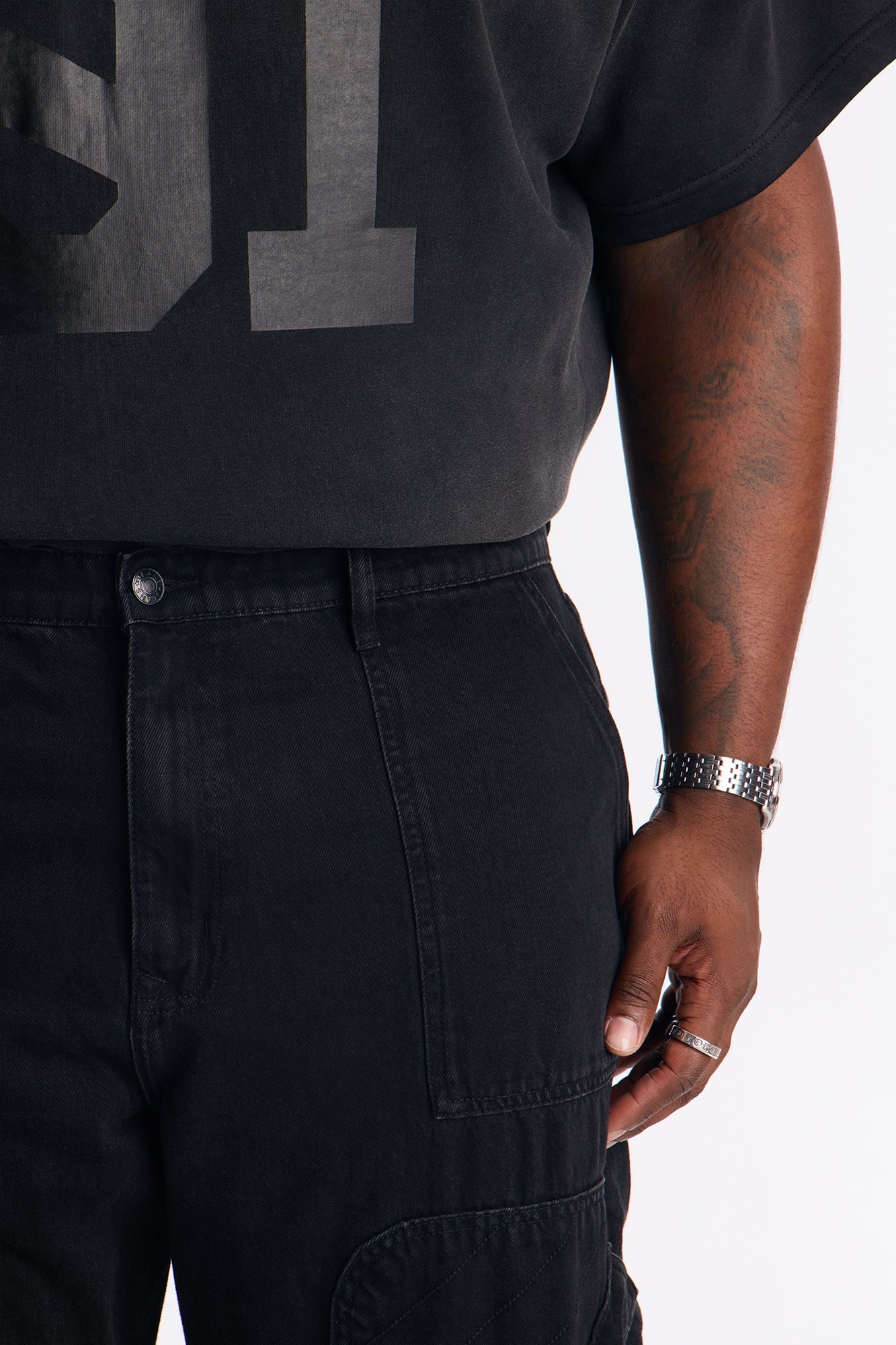 Relaxed Straight Paneled Cargo Jean - Black Wash