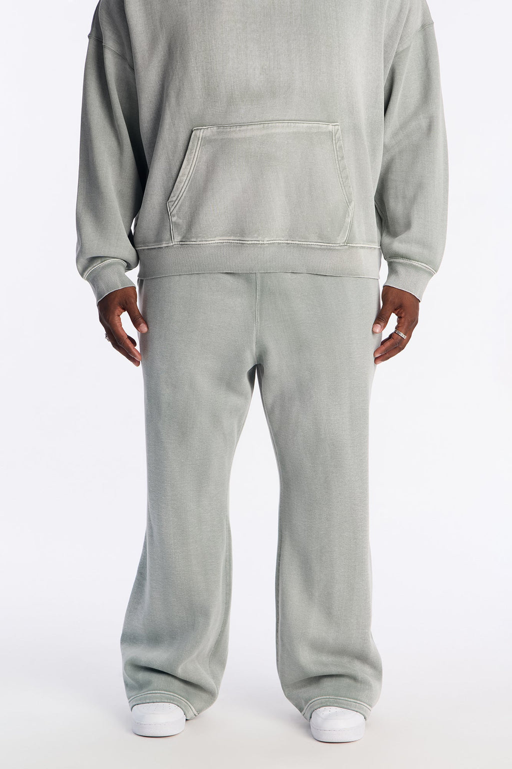 Acid Wash Heavyweight Slim Flare Sweatpants - Sage