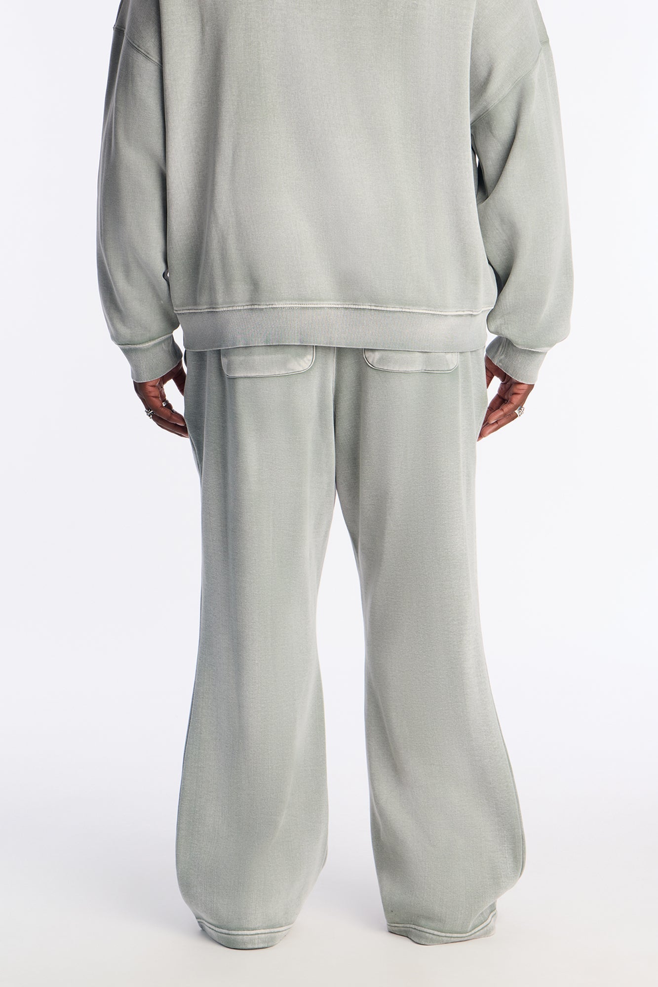 Acid Wash Heavyweight Slim Flare Sweatpants - Sage