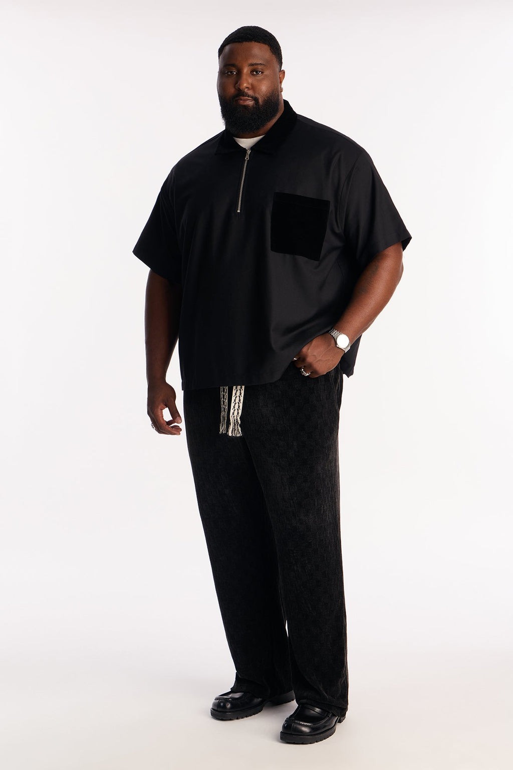 Straight Chenille Textured Pant - Black