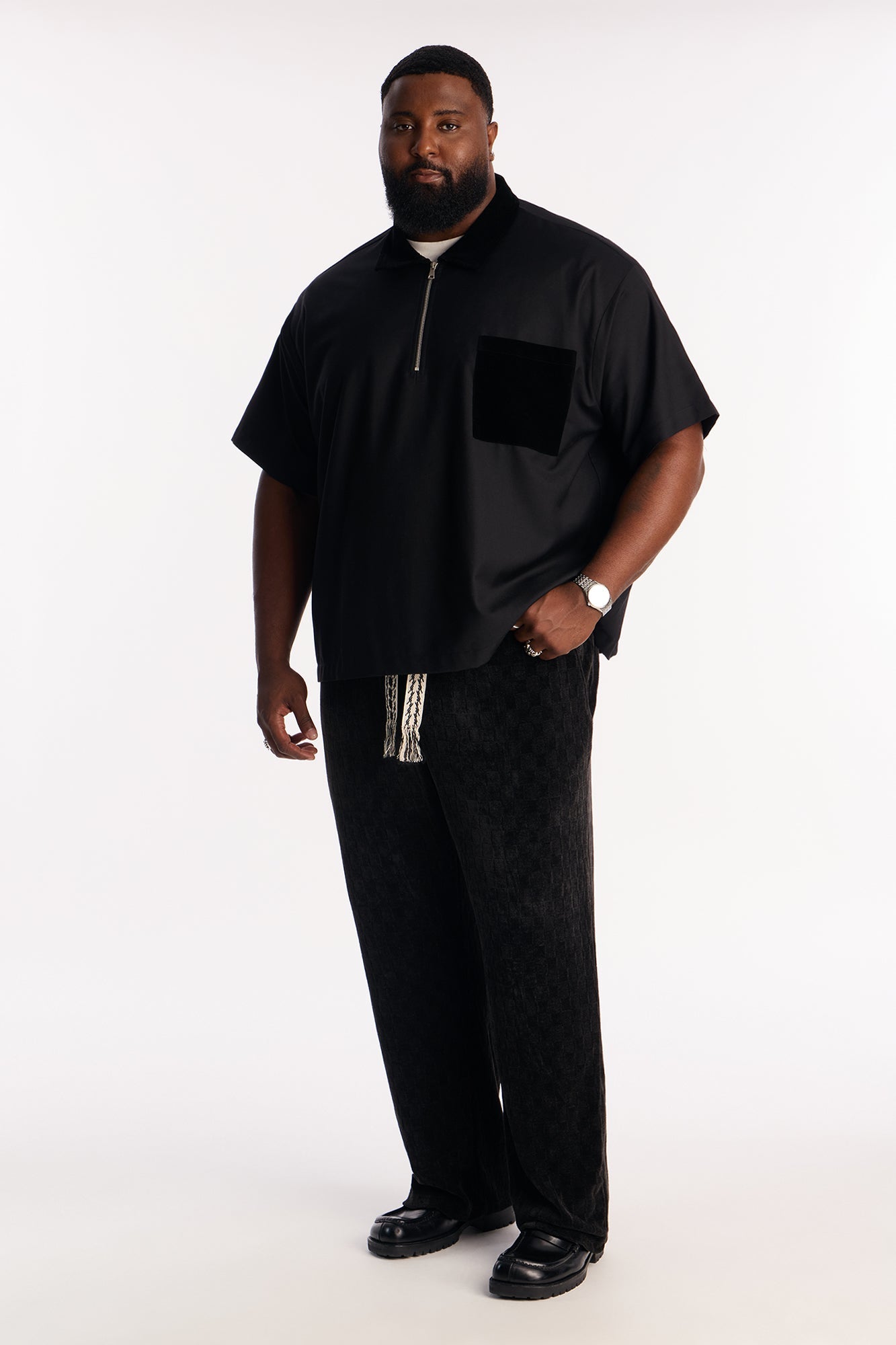 Straight Chenille Textured Pant - Black