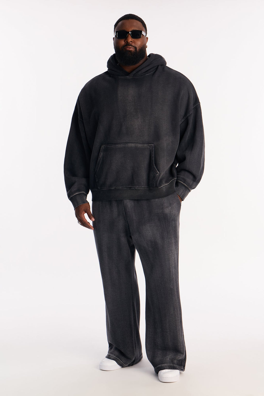 Acid Wash Heavyweight Slim Flare Sweatpants - Black