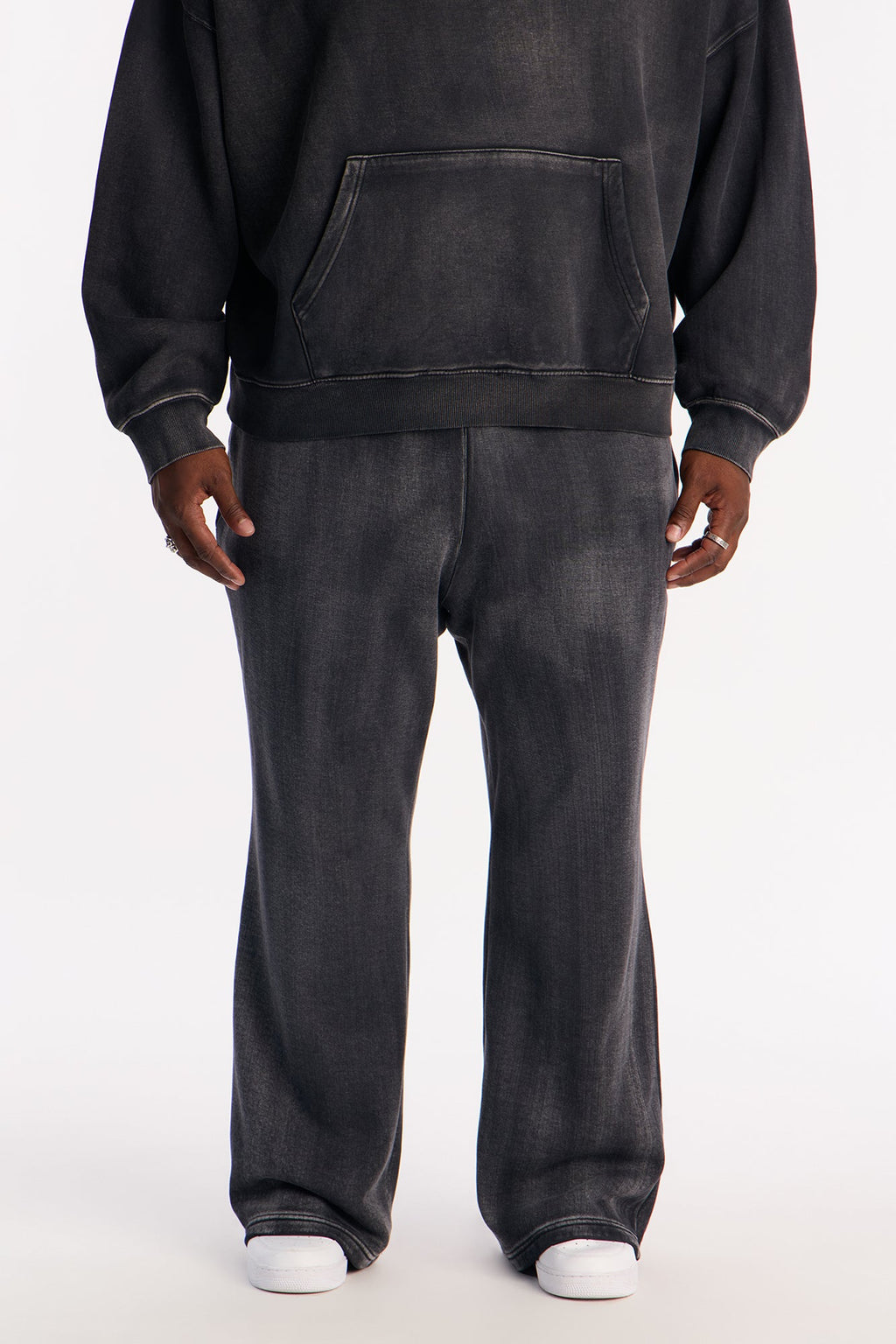 Acid Wash Heavyweight Slim Flare Sweatpants - Black