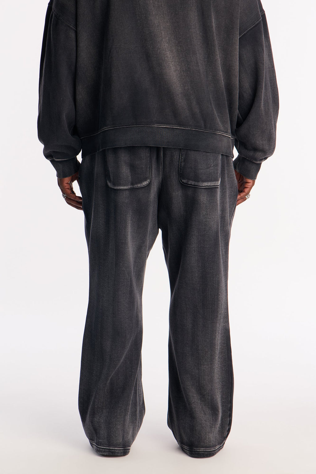 Acid Wash Heavyweight Slim Flare Sweatpants - Black