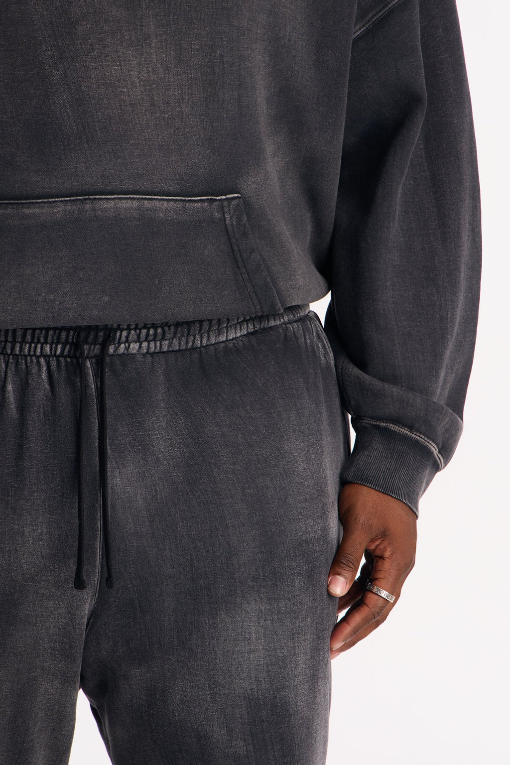 Acid Wash Heavyweight Slim Flare Sweatpants - Black