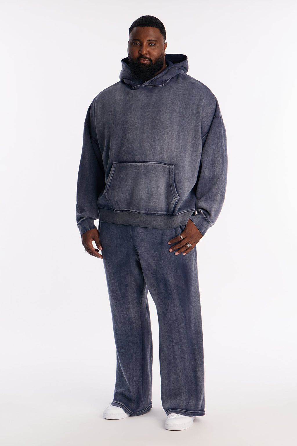 Acid Wash Oversized Heavyweight Hoodie - Navy