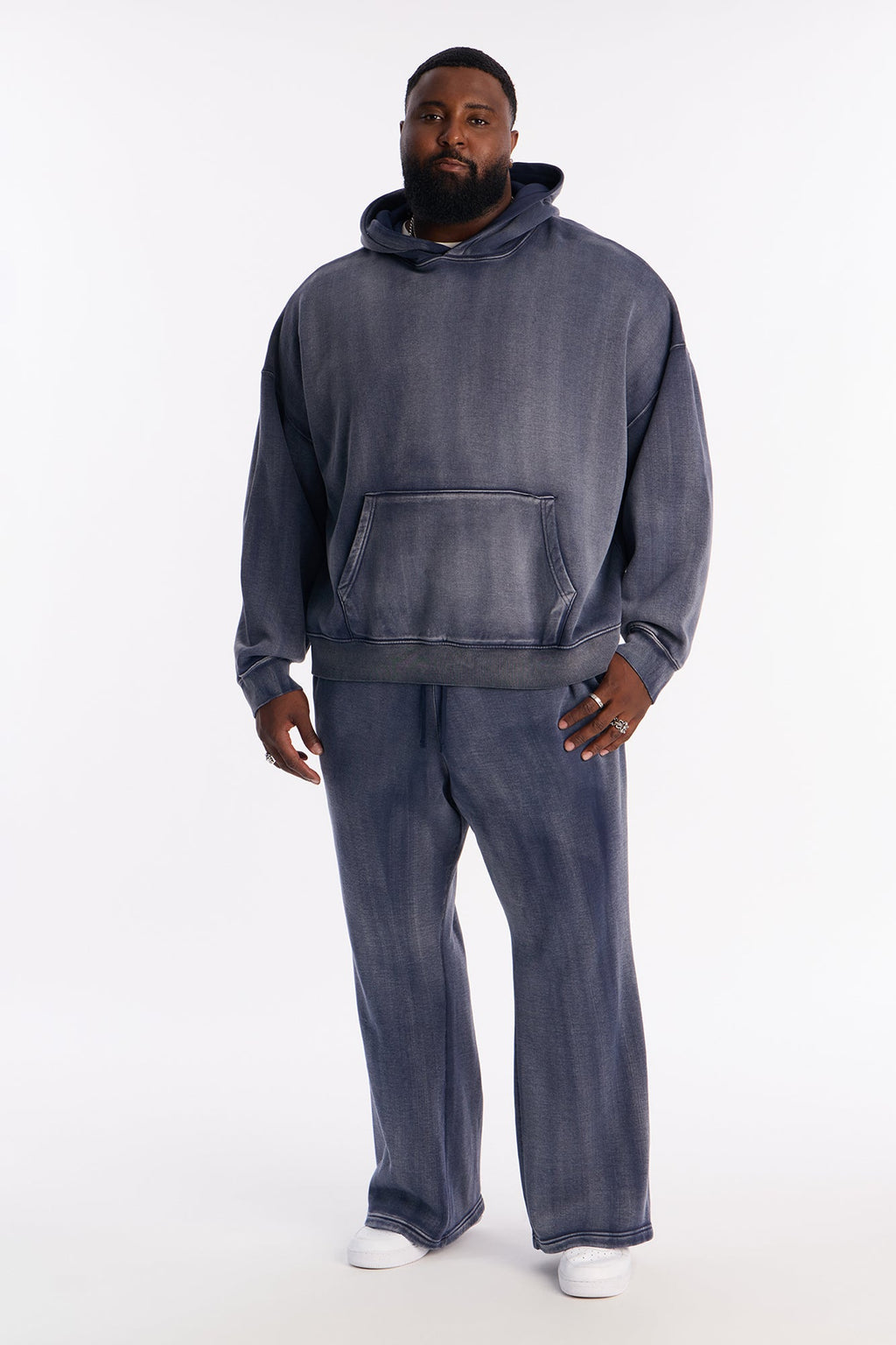Acid Wash Heavyweight Slim Flare Sweatpants - Navy