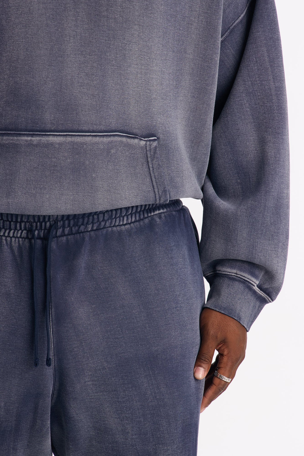 Acid Wash Heavyweight Slim Flare Sweatpants - Navy