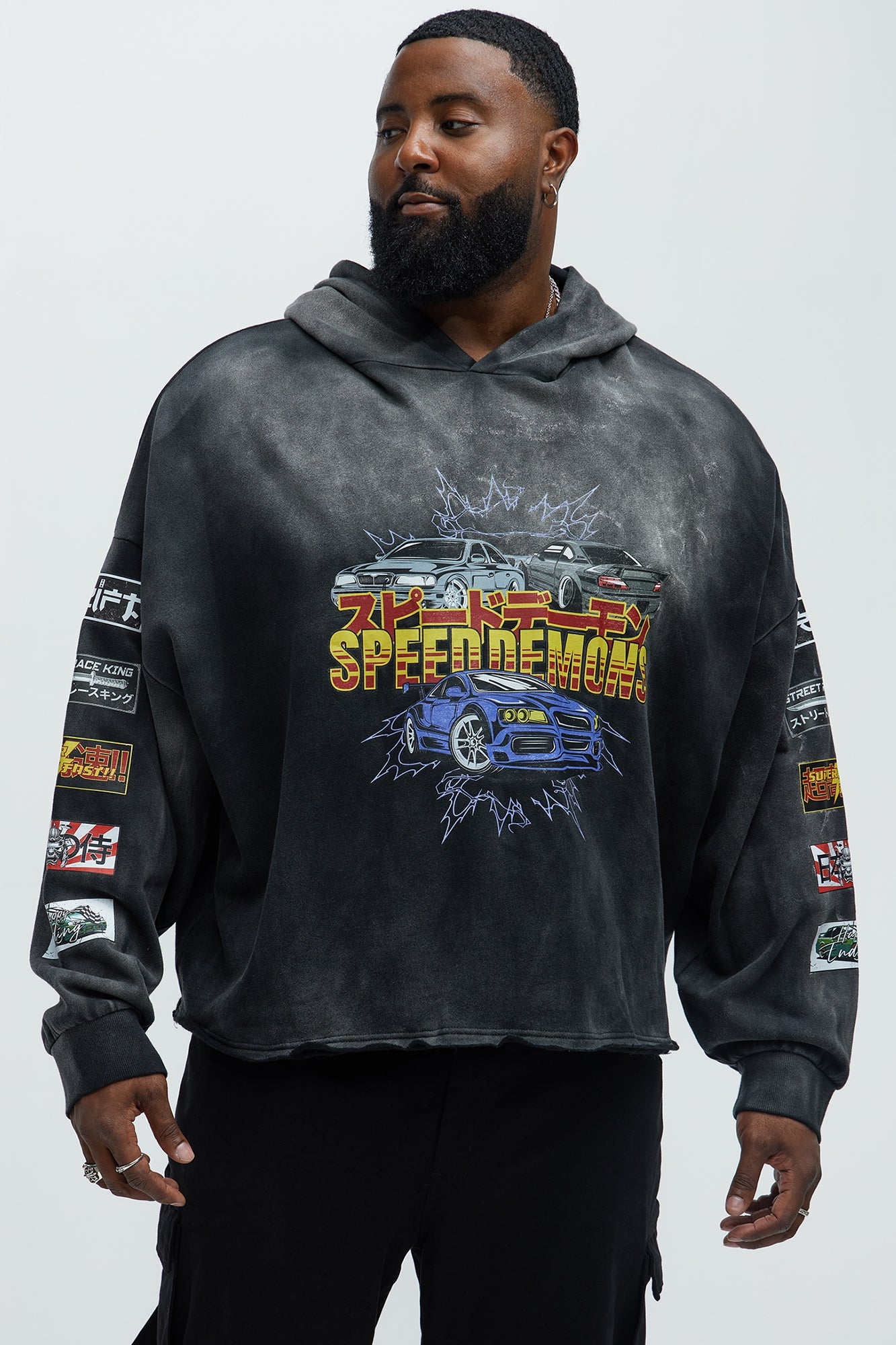 Tyson Speed Demons Boxy Hoodie - Black Wash