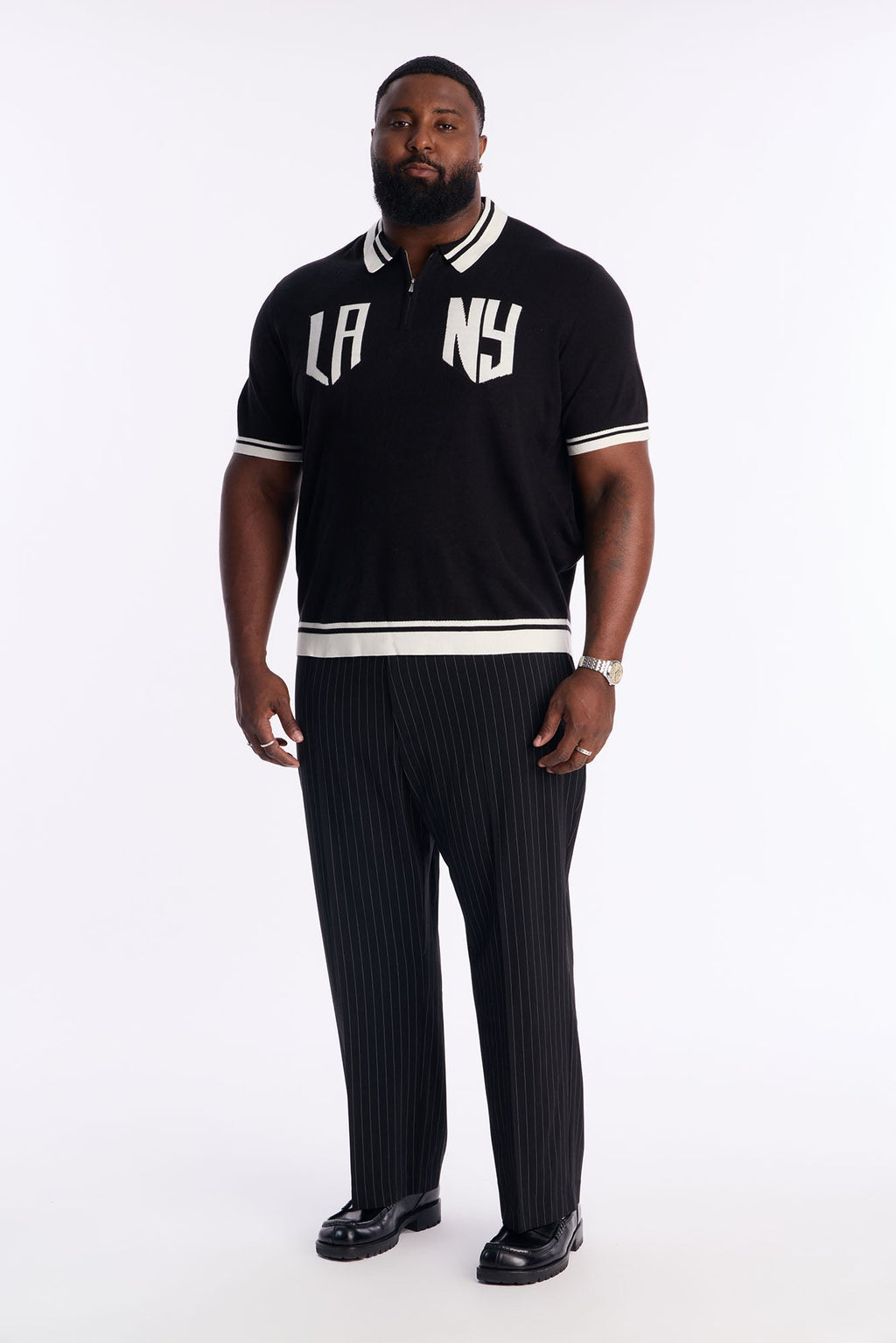 Straight Harlow Pinstripe Drawstring Pant - Black