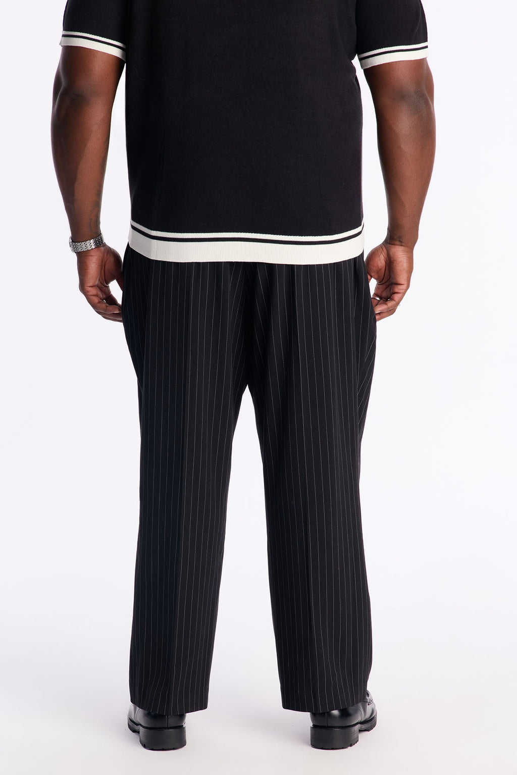 Straight Harlow Pinstripe Drawstring Pant - Black